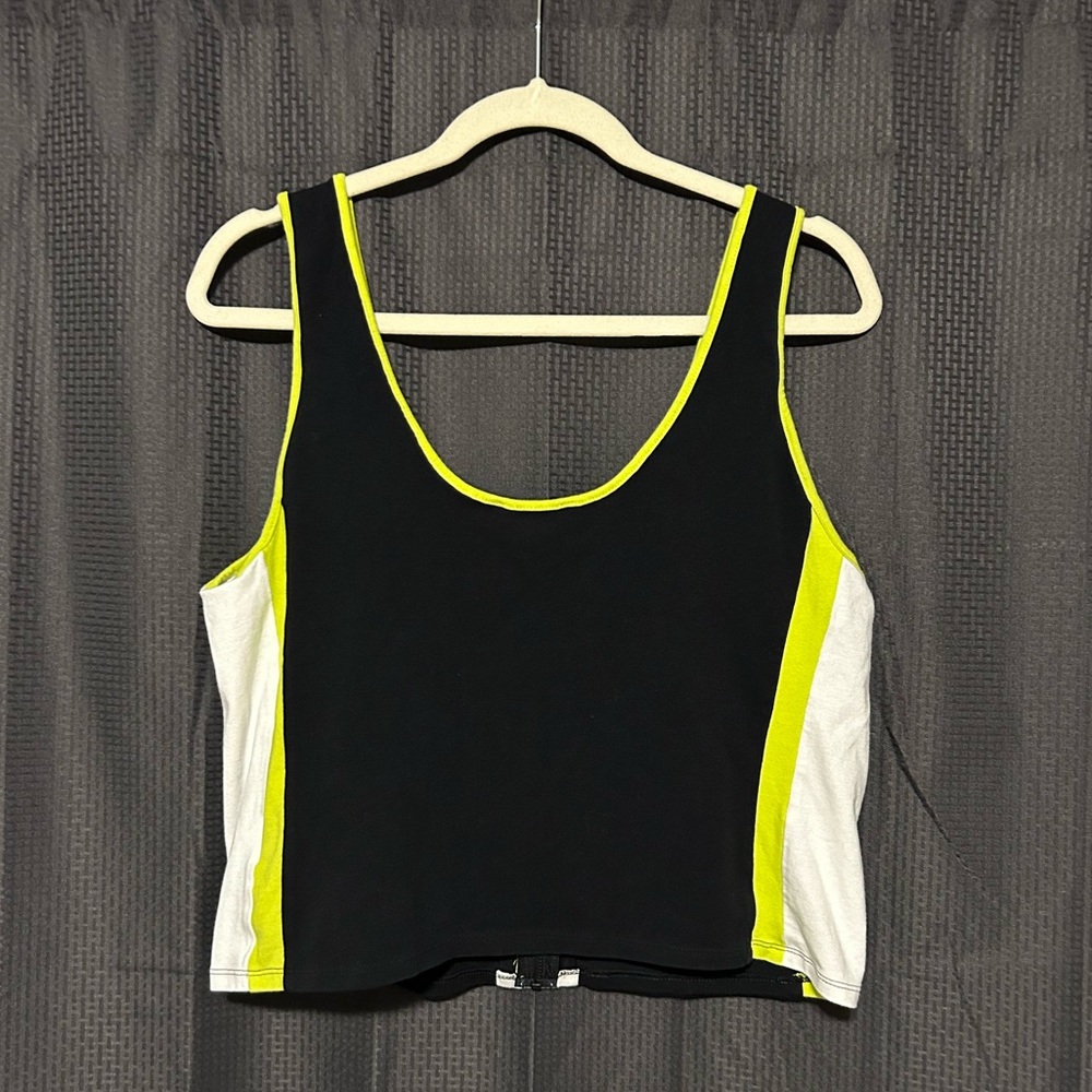 Express Zipper Cropped Tank Black/White/Green Sz XL - Picture 5 of 5